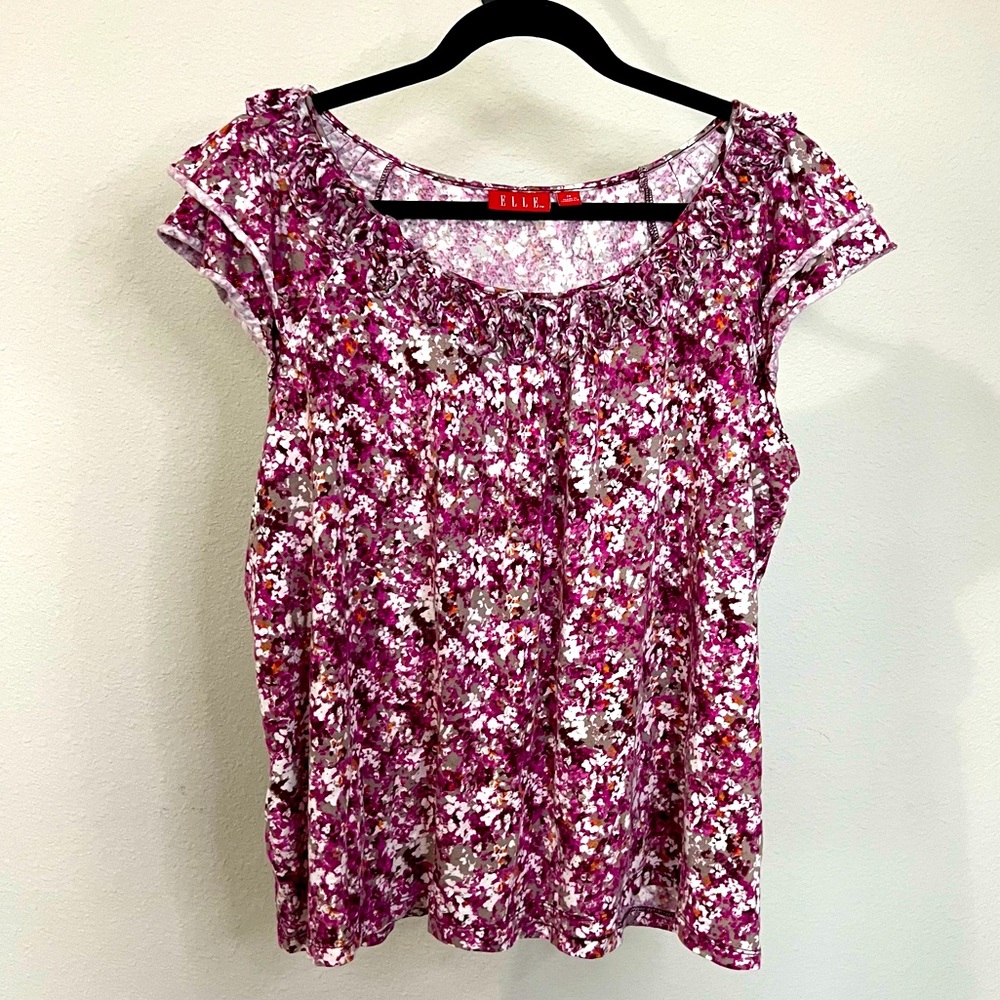 Elle ruffle neck stretch knit shirt sleeve 1x top
